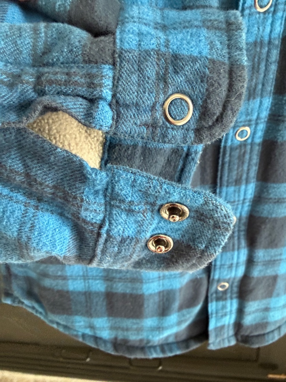 L.L. Bean Blue and Gray Plaid Hooded Button-Down Shirt - Kids - Picture 4 of 7